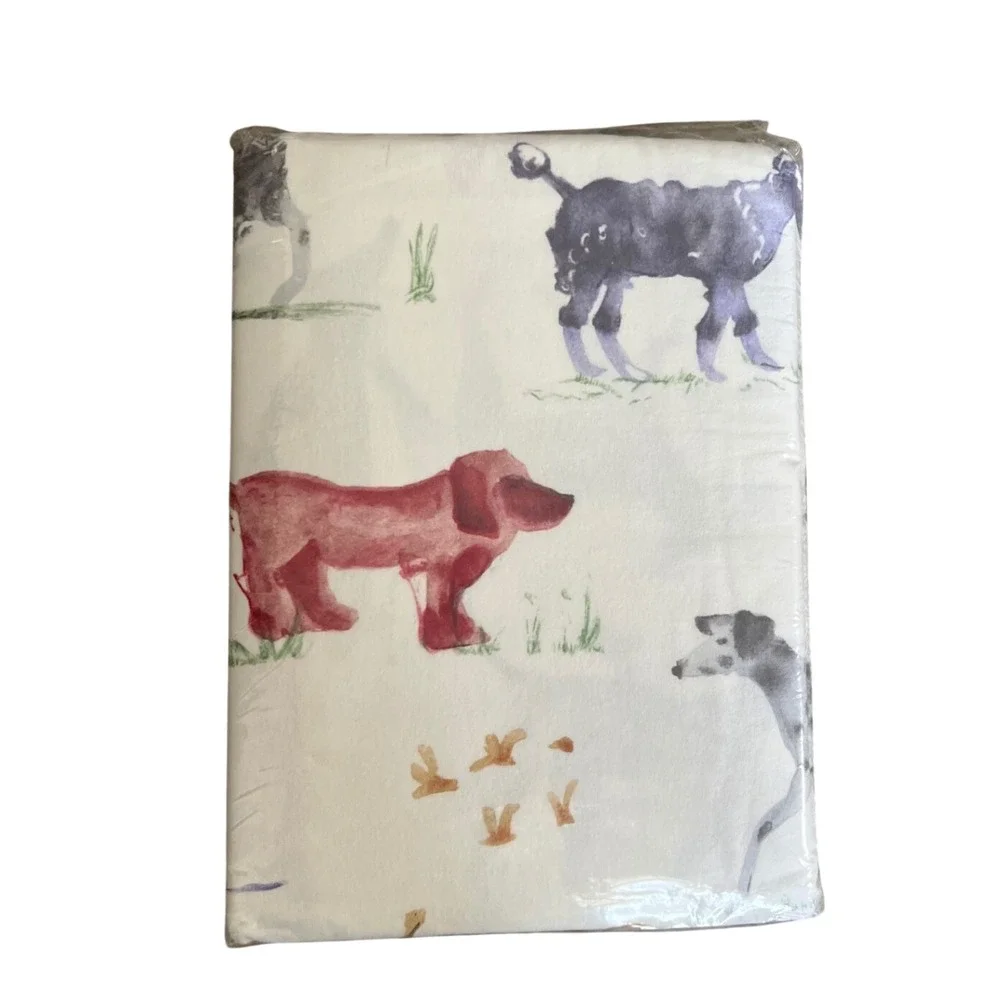 The Company Store Dogs Flannel Flat Sheet King Cotton Watercolor Whimsical Rare